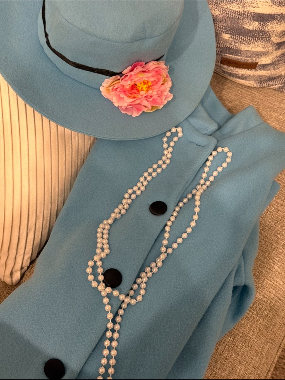 Light Blue Felt Fedora Hat with Pink Floral Accent